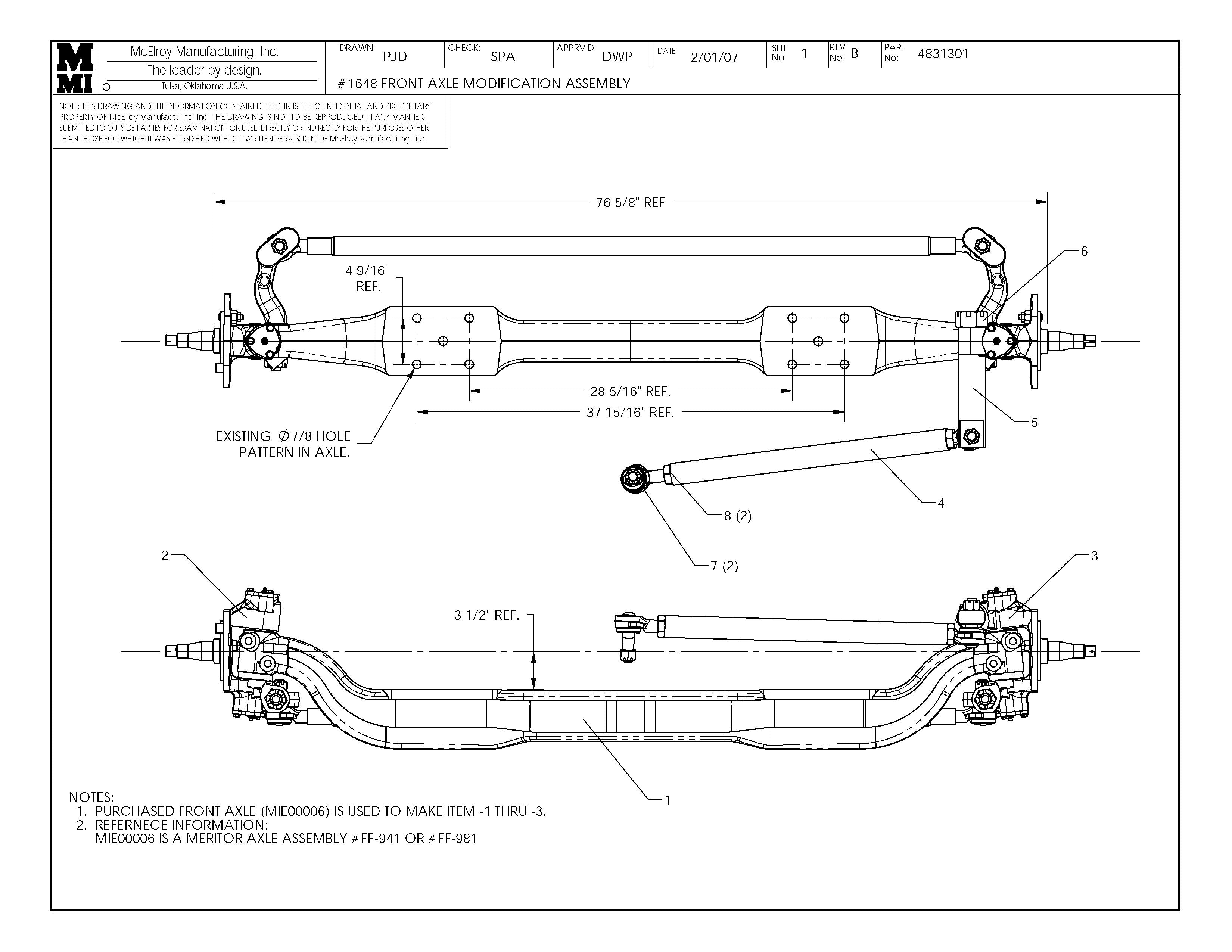 McElroy Part 4831301 - 48 FRONT AXLE MOD ASSY for sale