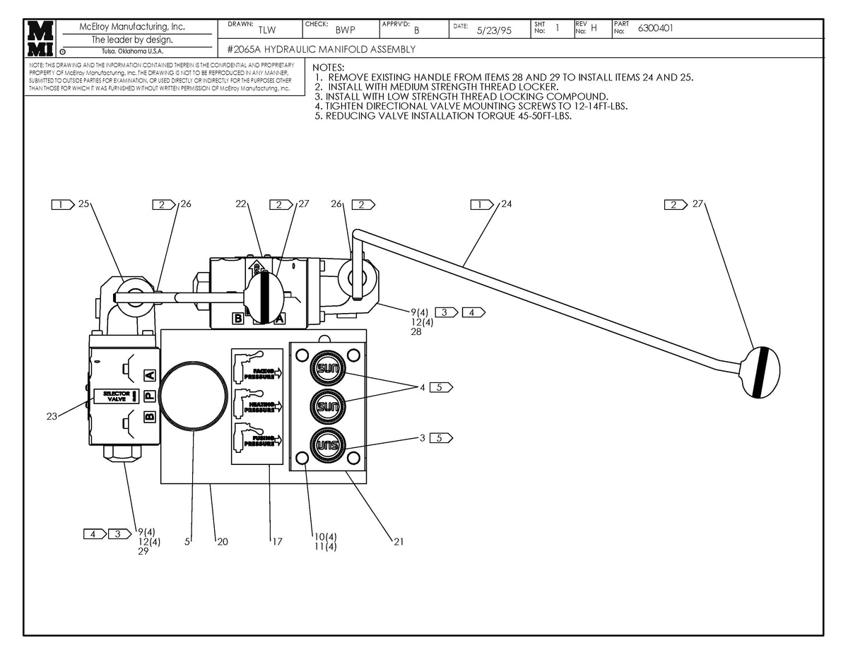 McElroy Part 6300401 - 65 HYDRAULIC MANIFOLD ASSY for sale