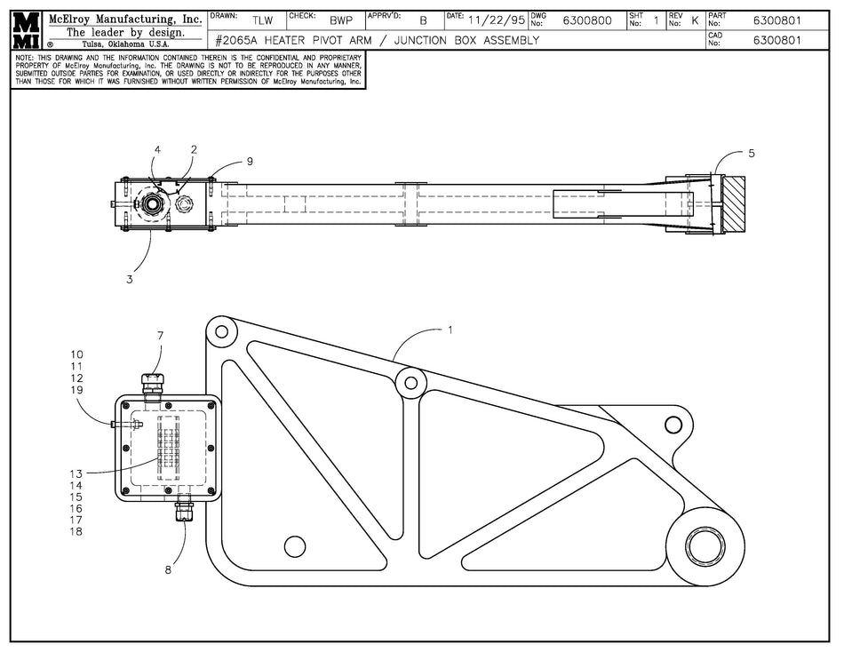 McElroy Part 6300801 - PIVOT ARM&JUNCTION BOX ASSY for sale