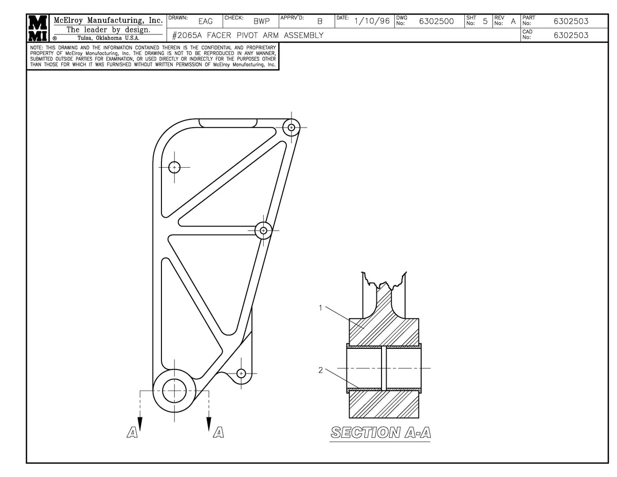 McElroy Part 6302503 - 63 FCR PIVOT ARM ASSY for sale