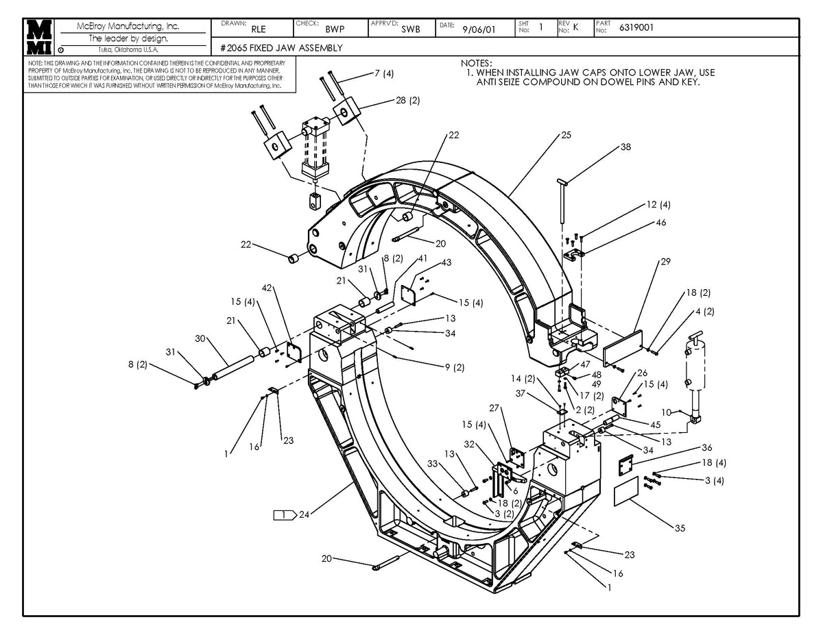 McElroy Part 6319001 - 65 FIXED JAW ASSY for sale