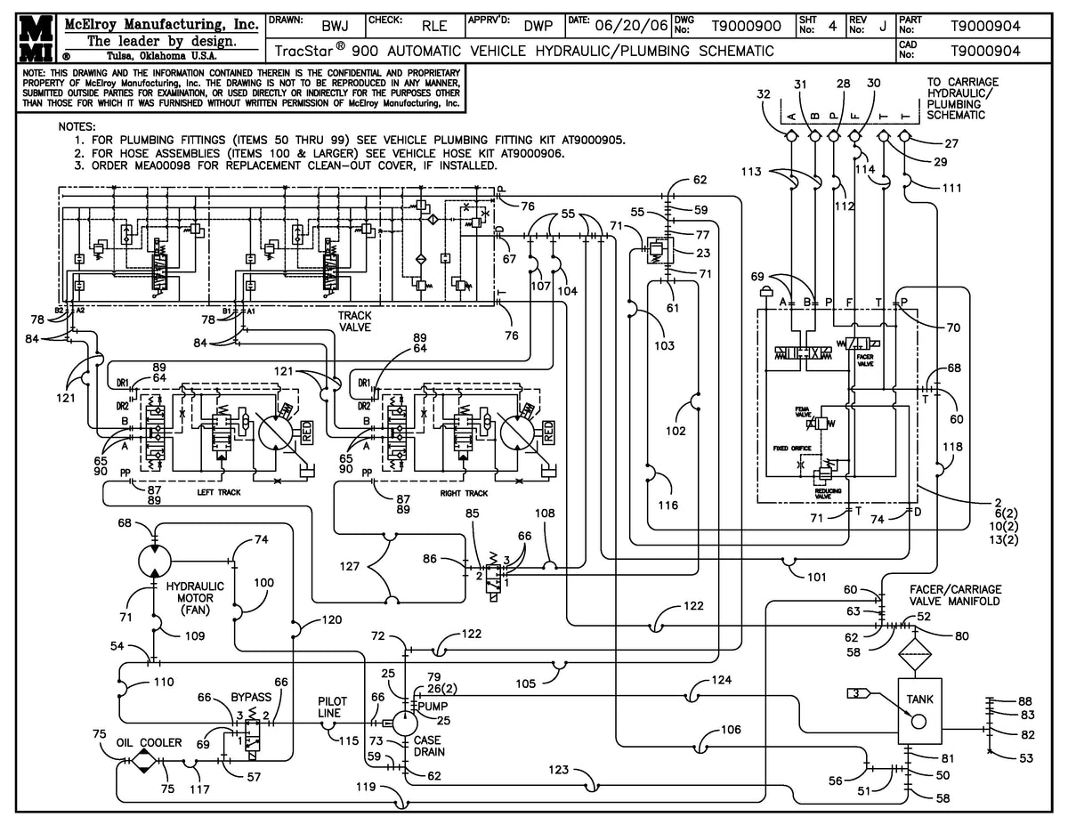 McElroy Part T9000904 - T900 AUTO VEHICLE HYD/PLB SCH For Sale