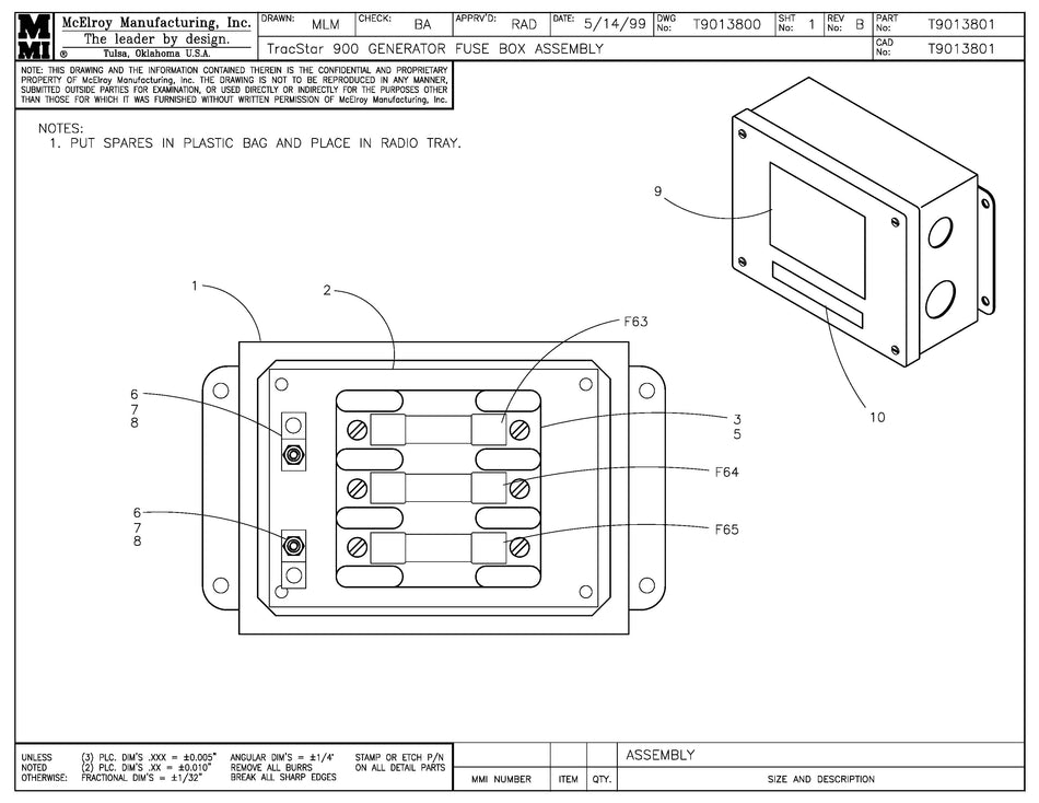 T9013801 - T900 Generator Fuse Box Assembly
