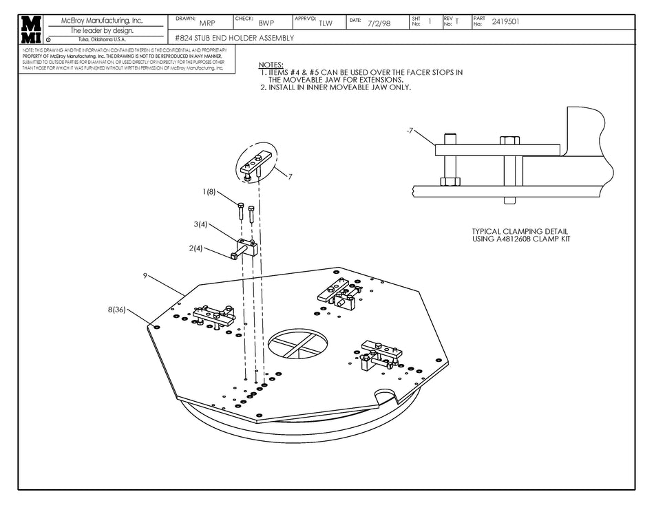 McElroy Part 2419501 - 24 STUB END HOLDER ASSY for sale