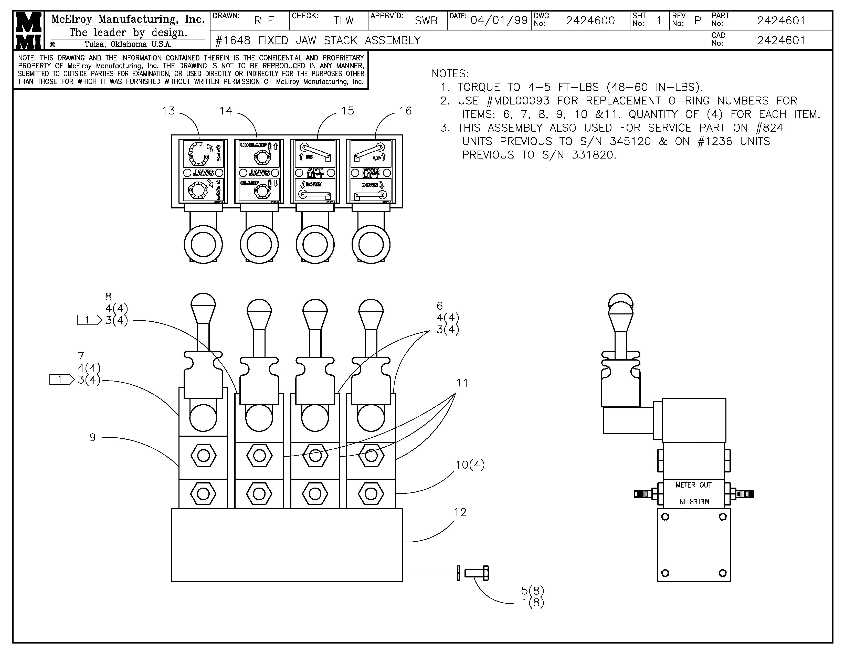 McElroy Part 2424601 - 48 FIXED JAW STACK ASSY for sale