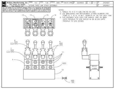McElroy Part 2424601 - 48 FIXED JAW STACK ASSY for sale