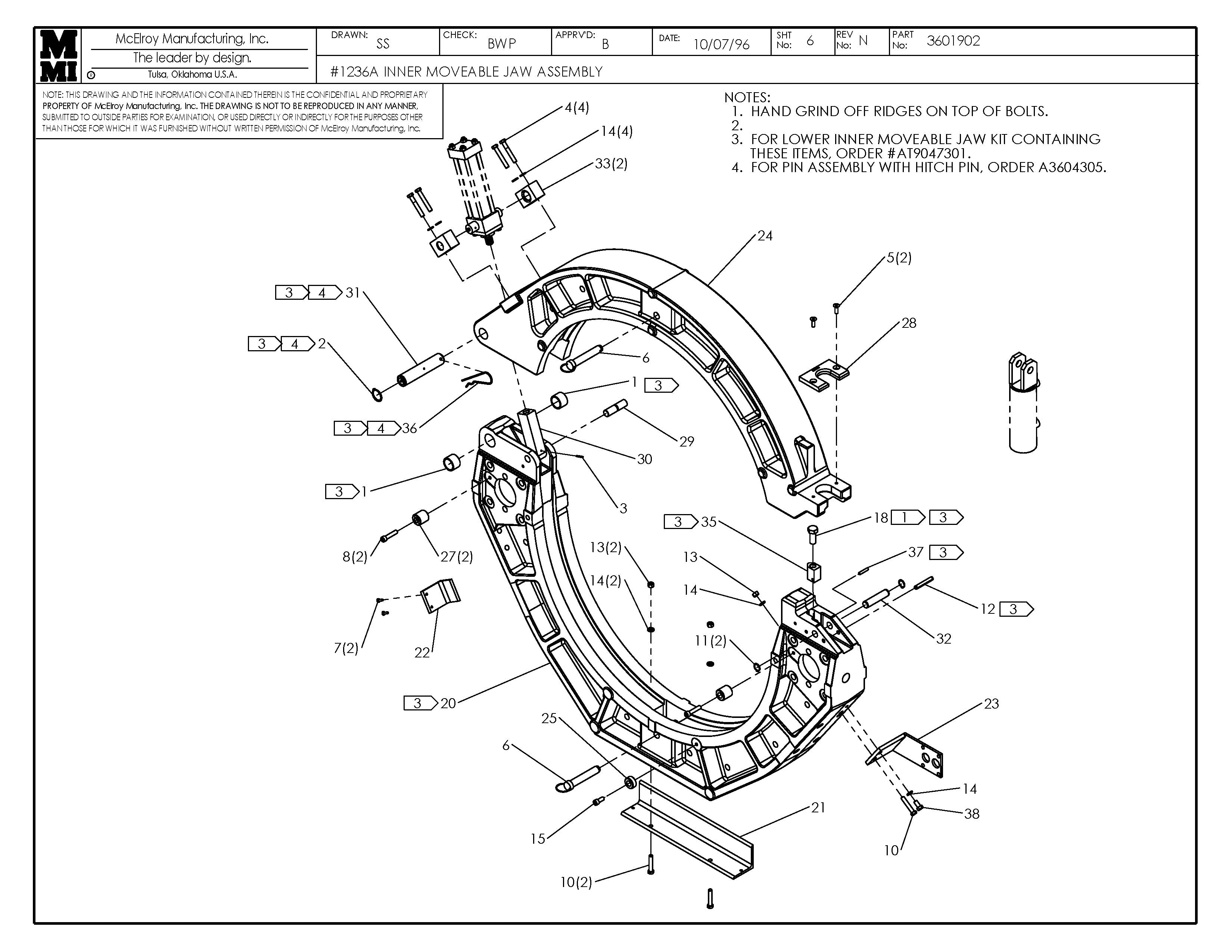 McElroy Part 3601902 - 36 INNER MOVABLE JAW ASSY for sale