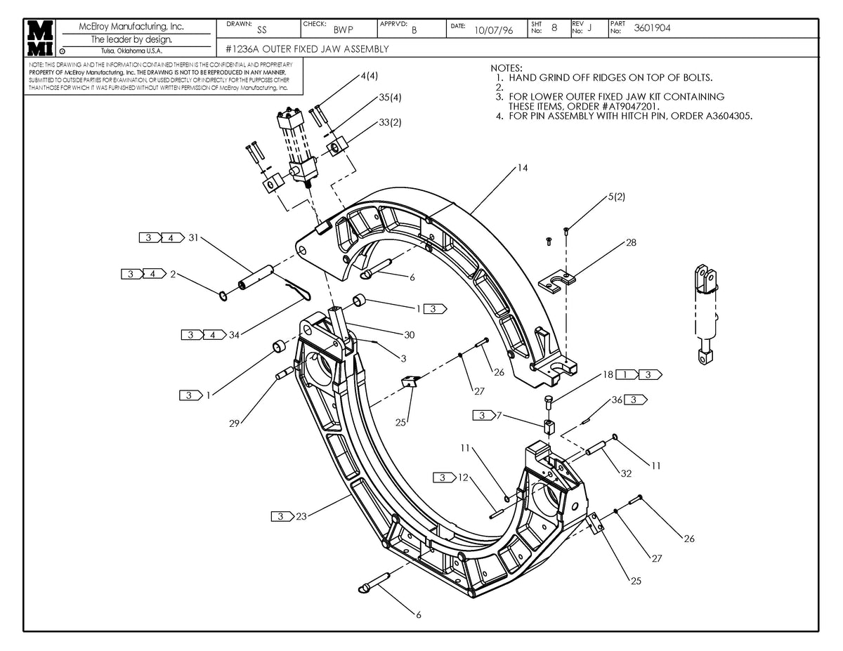 McElroy Part 3601904 - 36 OUTER FIXED JAW ASSY for sale