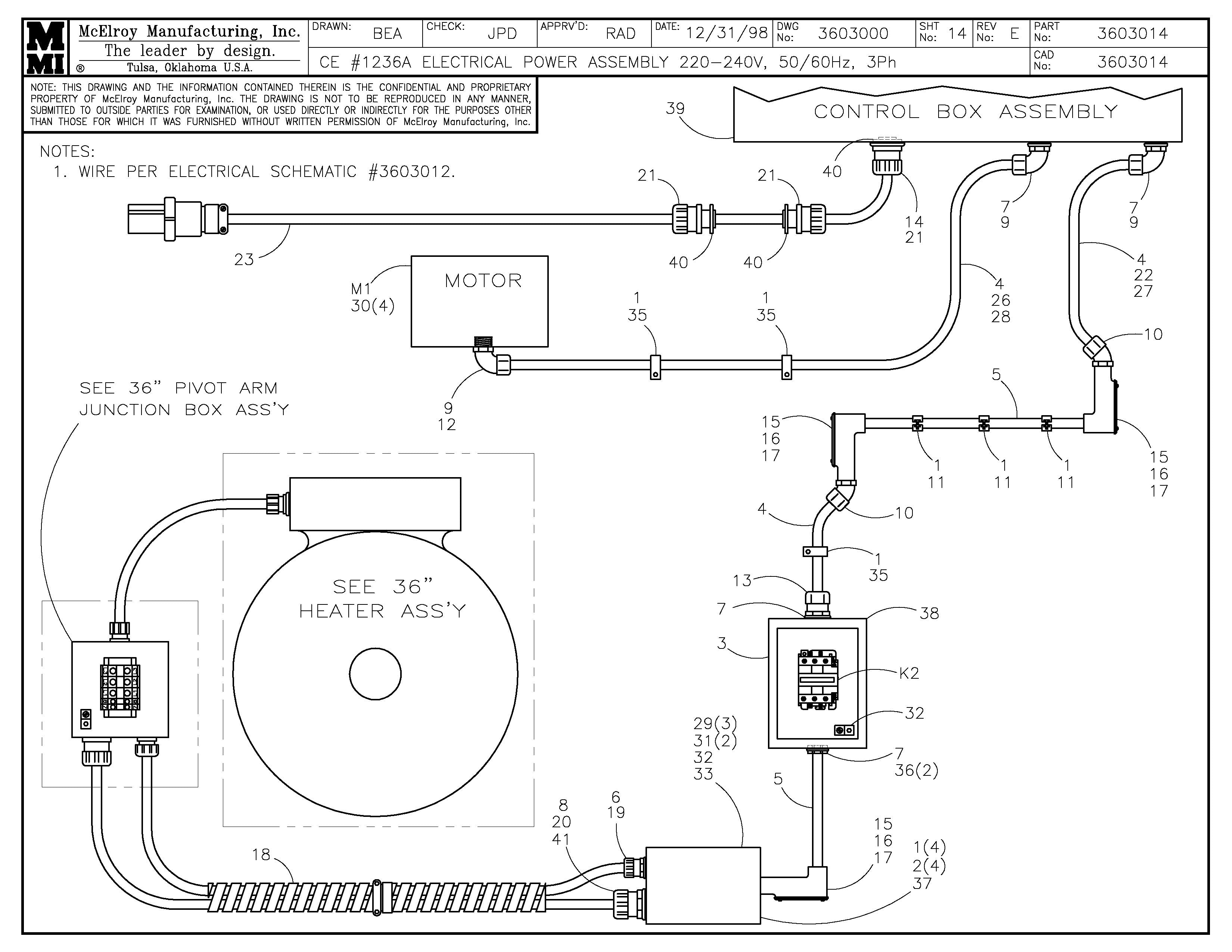 McElroy Part 3603014 - CE 36 220-240,50/60ELPOWER ASY for sale