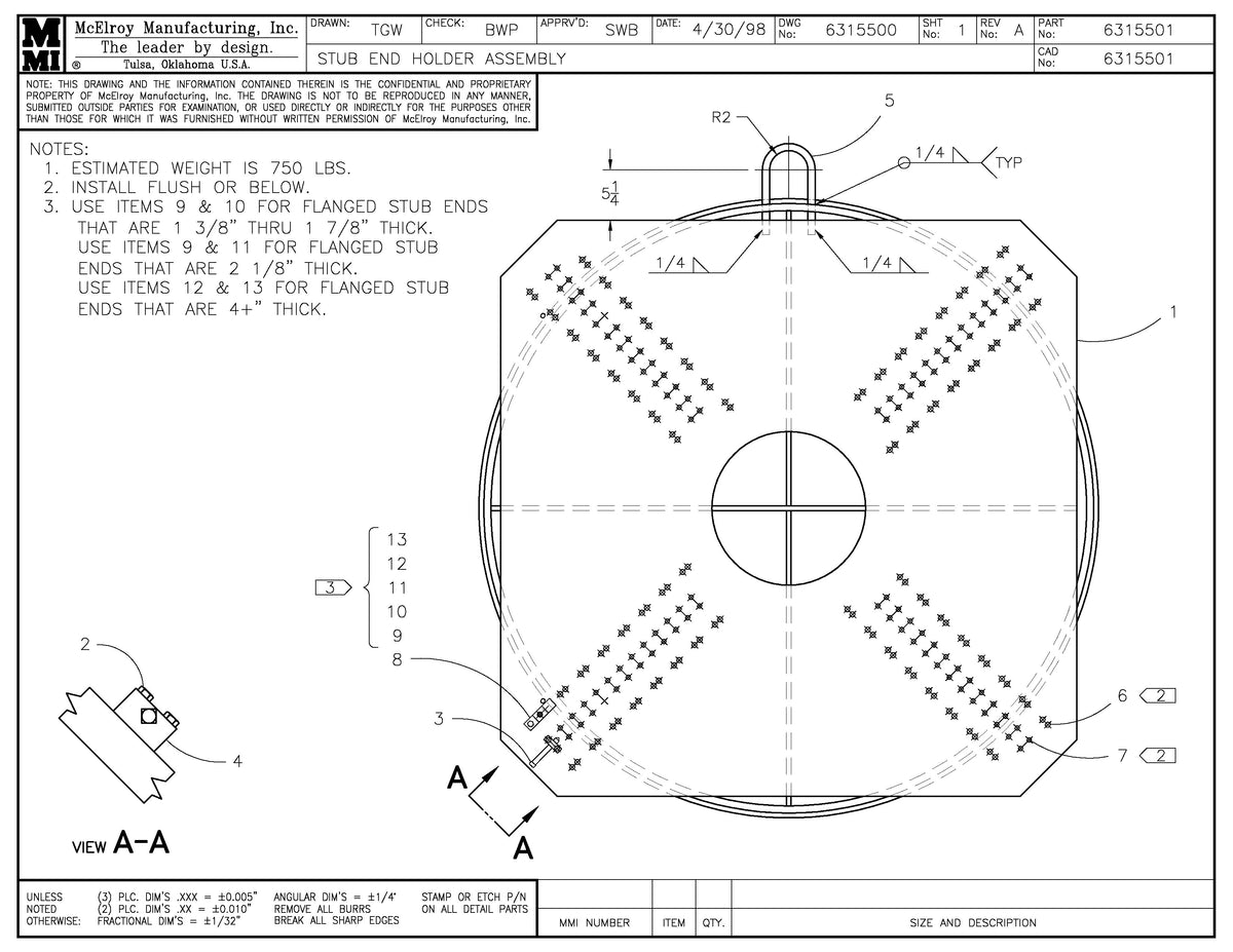 McElroy Part 6315501 - 65 STUB END HOLDER ASSY for sale