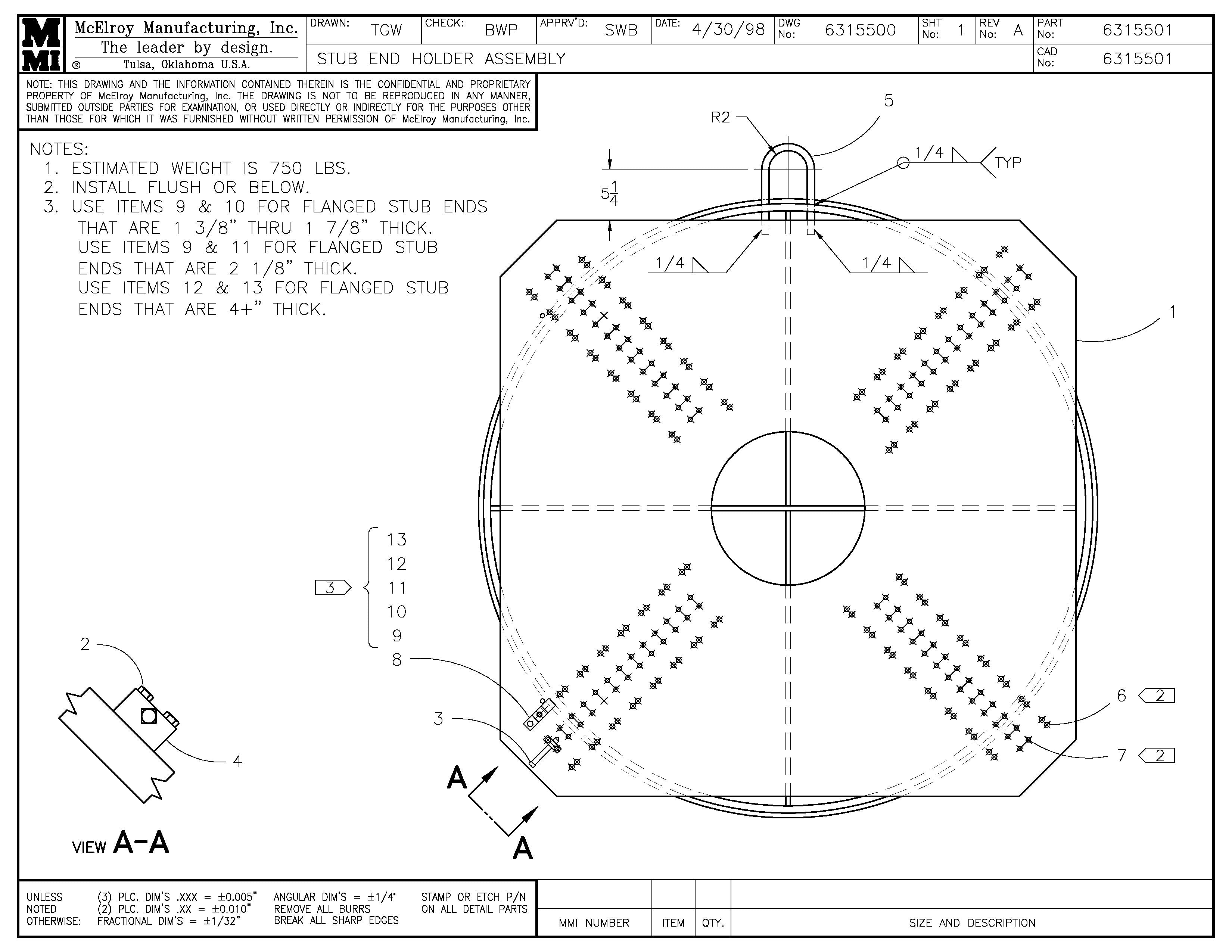 McElroy Part 6315501 - 65 STUB END HOLDER ASSY for sale