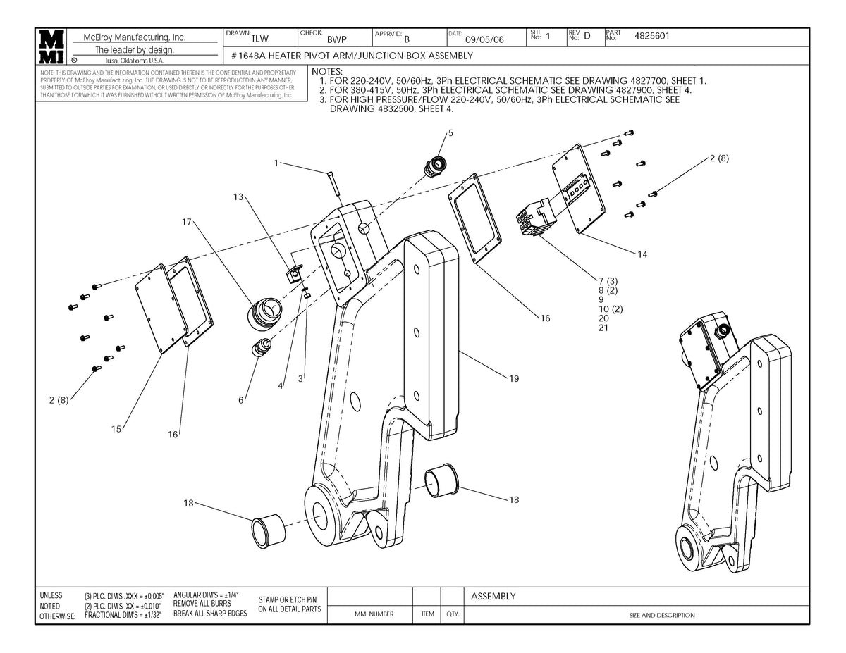 McElroy Part 4825601 - BP HTR PIVOT ARM&JCT BOX ASSY for sale