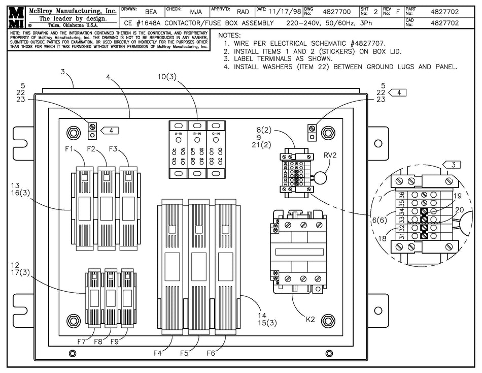 McElroy Part 4827702 - 220/240,50/60,3 CNTOR&FUSE ASY for sale