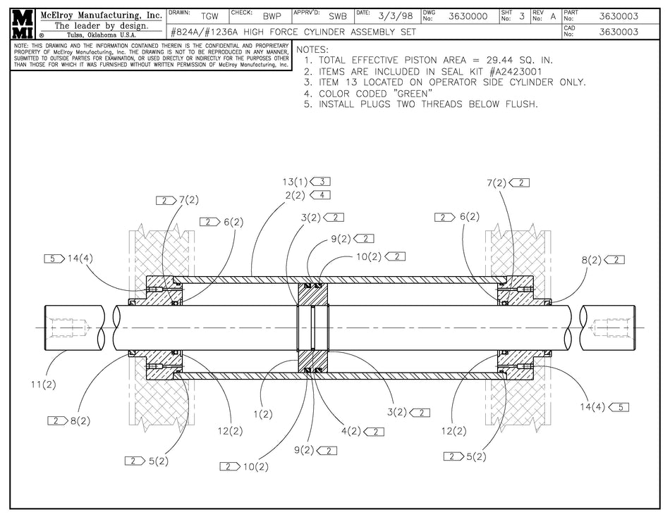 McElroy Part 3630003 - 24/36 HF CYLINDER ASSY SET for sale