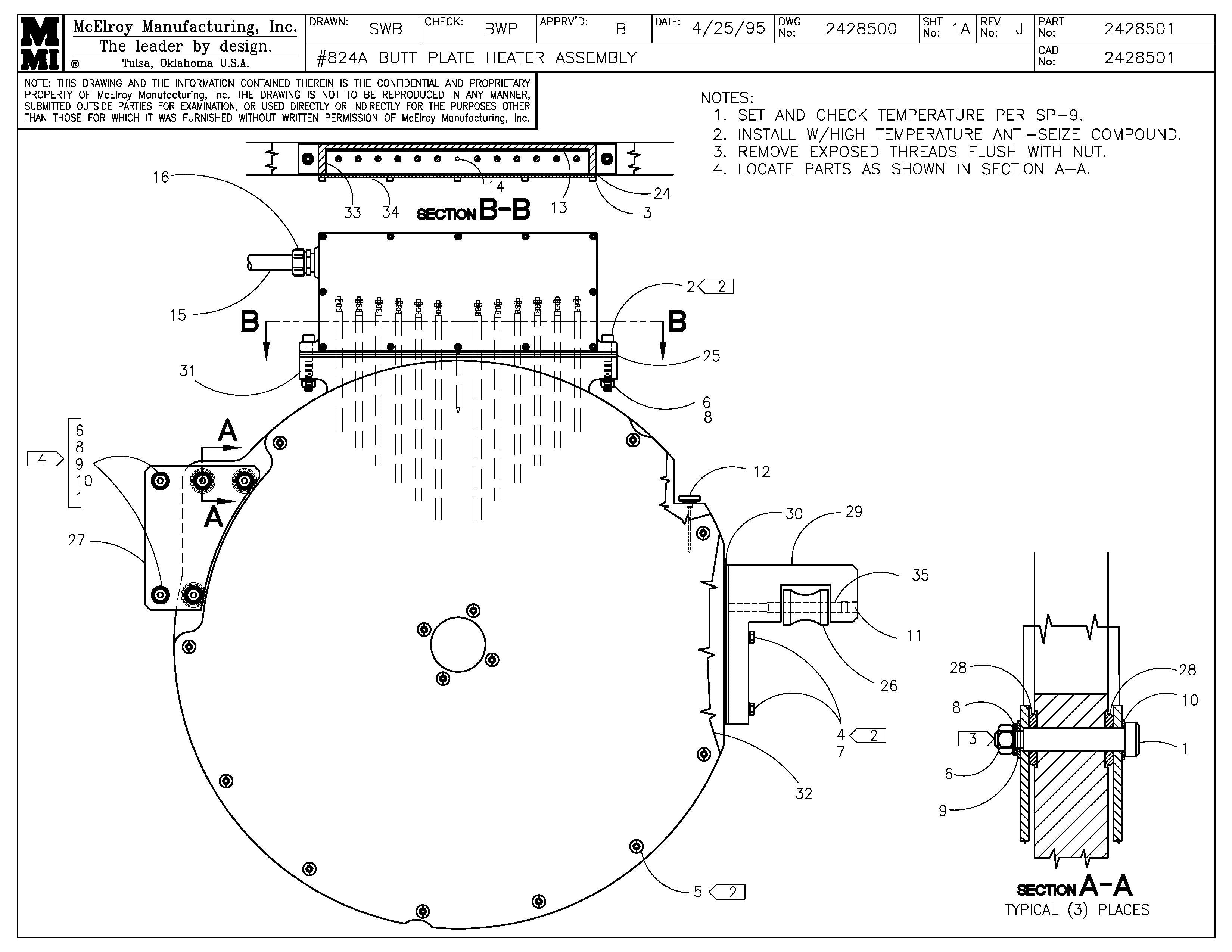 McElroy Part 2428501 - 24 BP HEATER ASSY for sale