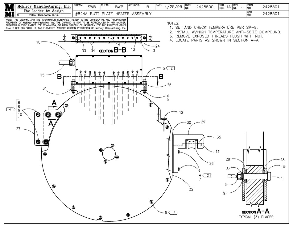 McElroy Part 2428501 - 24 BP HEATER ASSY for sale