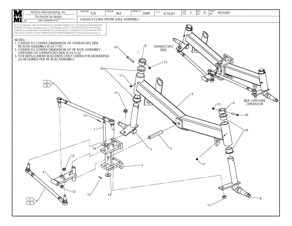 McElroy Part 3631202 - 24/36 FRONT AXLE ASSY for sale