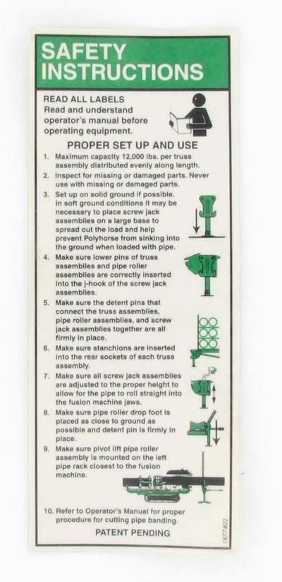 McElroy Part 1877402 - POLYHORSE SAFETY INSTR LABEL for sale