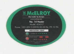 McElroy Part 8163110 - MODEL 424317 PART NO LABEL for sale