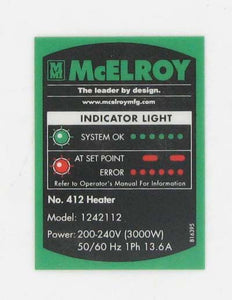 McElroy Part 816395 - MODEL 1242112 PART NO LABEL for sale