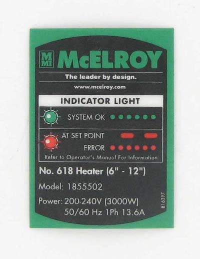 McElroy Part 816397 - MODEL 1855502 PART NO LABEL for sale
