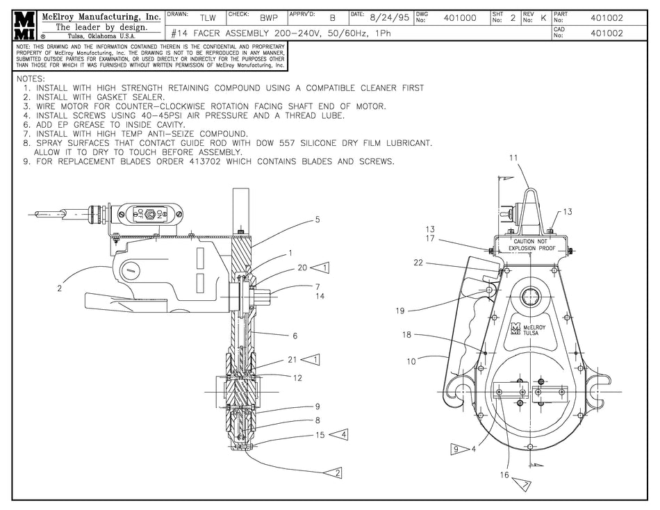 McElroy Part 401002 - 14 200-240,50/60,1 FCR ASSY;SP for sale