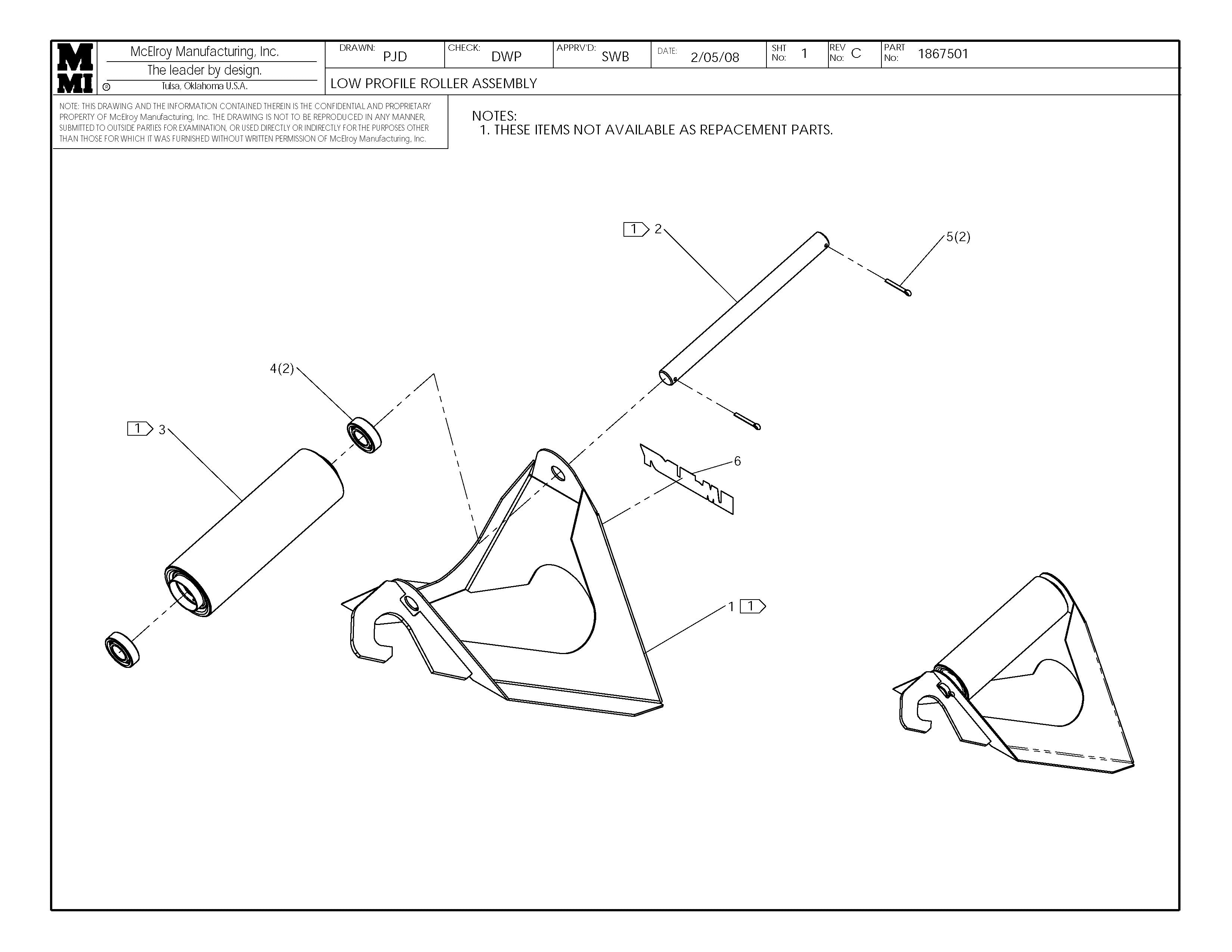 McElroy Part 1867501 - LOW PROFILE ROLLER ASSY for sale
