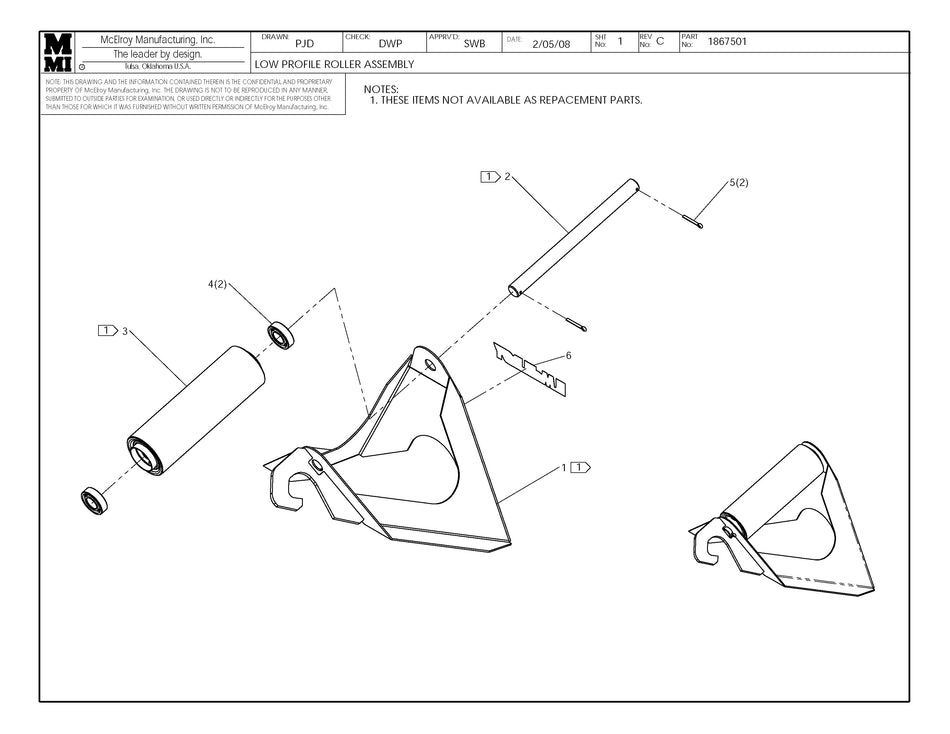 McElroy Part 1867501 - LOW PROFILE ROLLER ASSY for sale