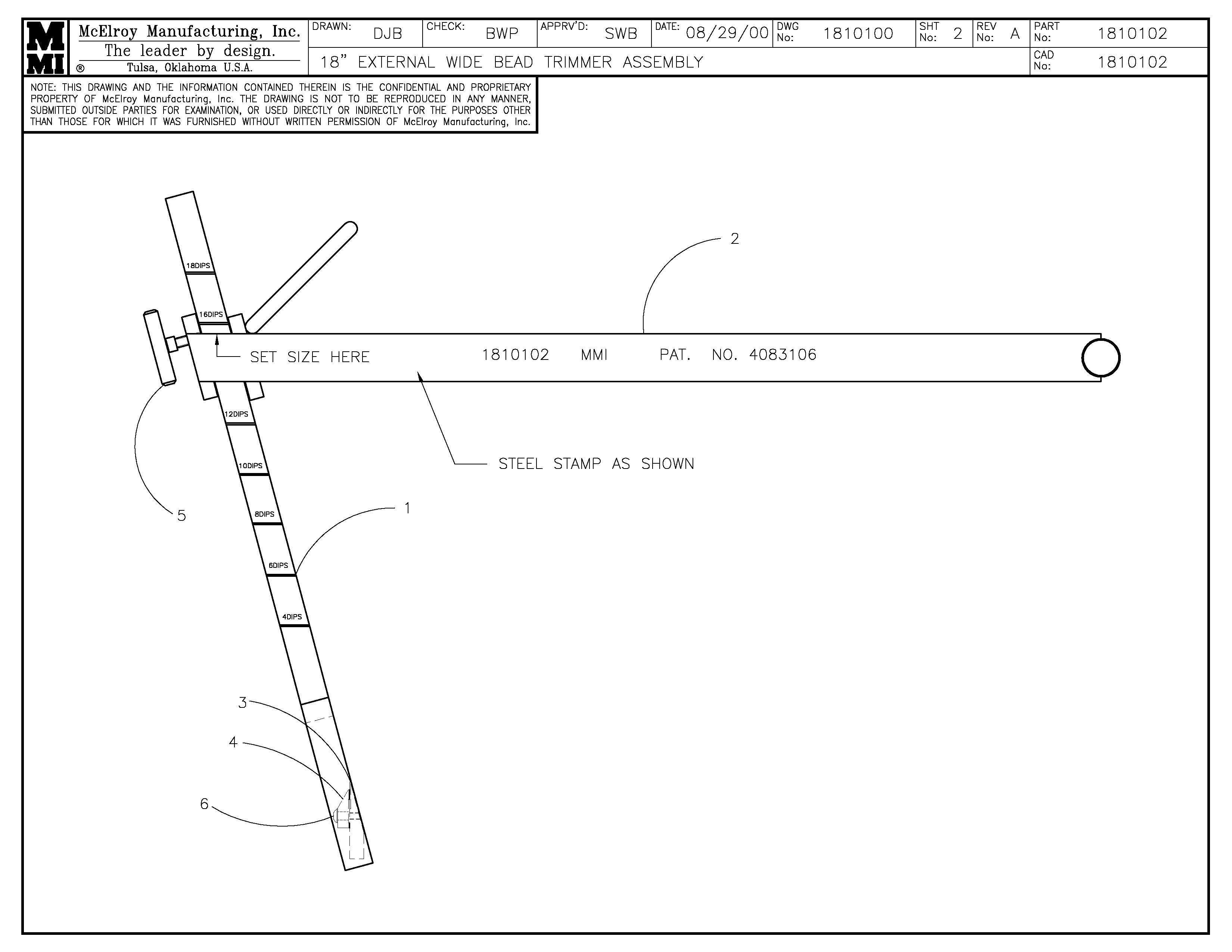 McElroy Part 1810102 - 18 EXT WIDE BT ASSY for sale