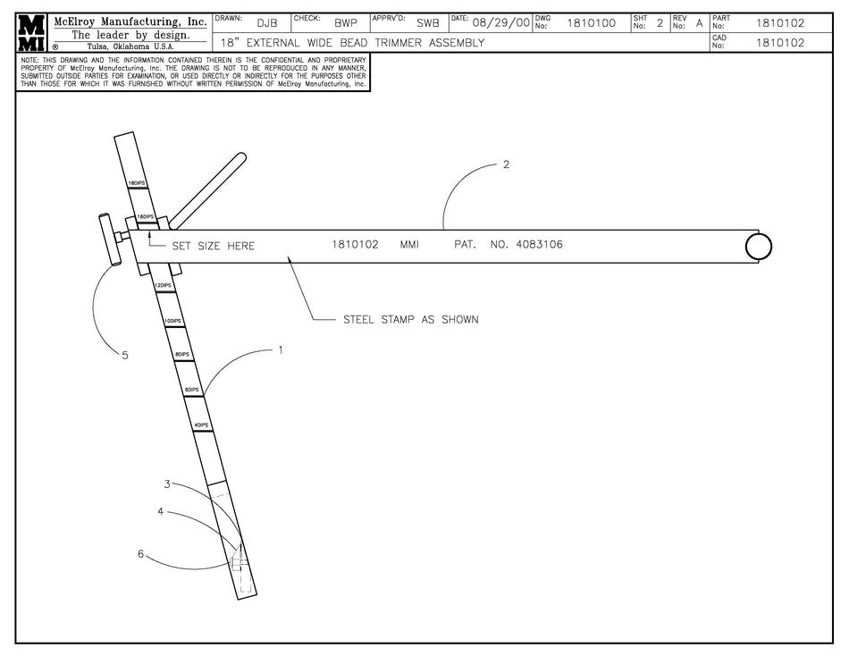 McElroy Part 1810102 - 18 EXT WIDE BT ASSY for sale