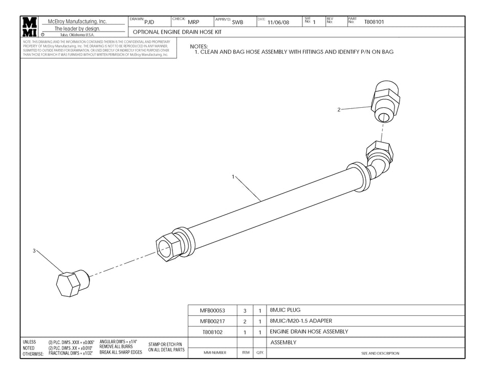 T250/T28 Engine Drain Hose Kit