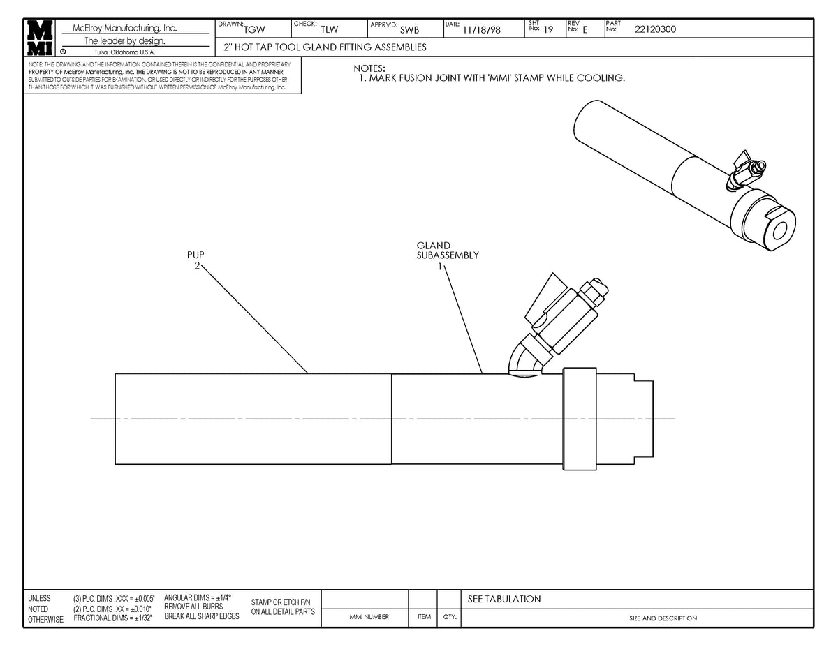 McElroy Part 22120302 - 2IPS MD 2406/2708 GLND FTG ASY for sale