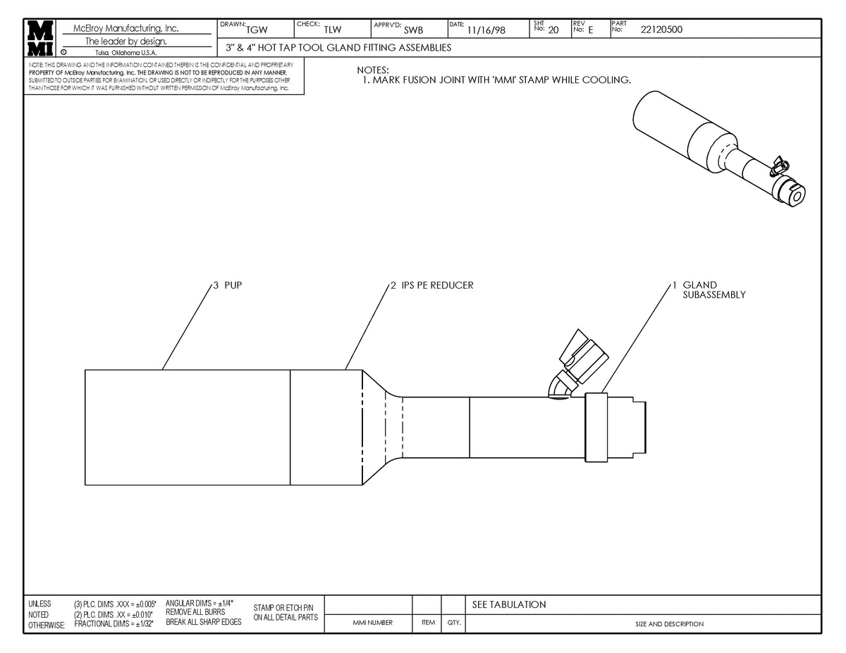 McElroy Part 22120506 - 4IPS MD 2406/2708 GLND FTG ASY for sale