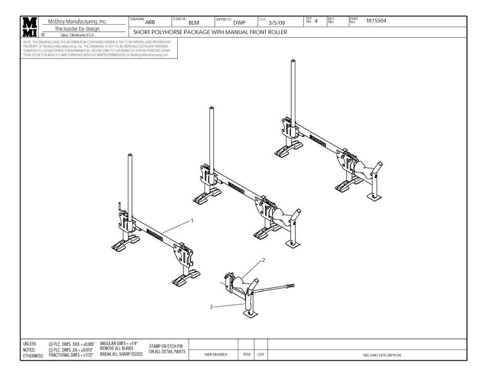 McElroy Part 1875504 - SHORT POLYHORSE PKG W/ MAN RLR for sale