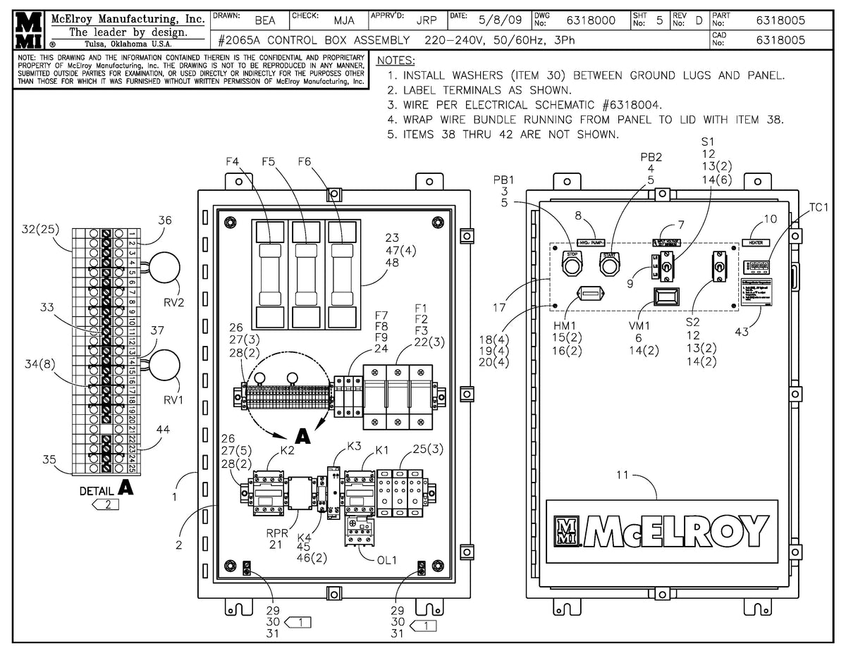 McElroy Part 6318005 - 65 220-240,50/60,3 CTRLBOX ASY for sale