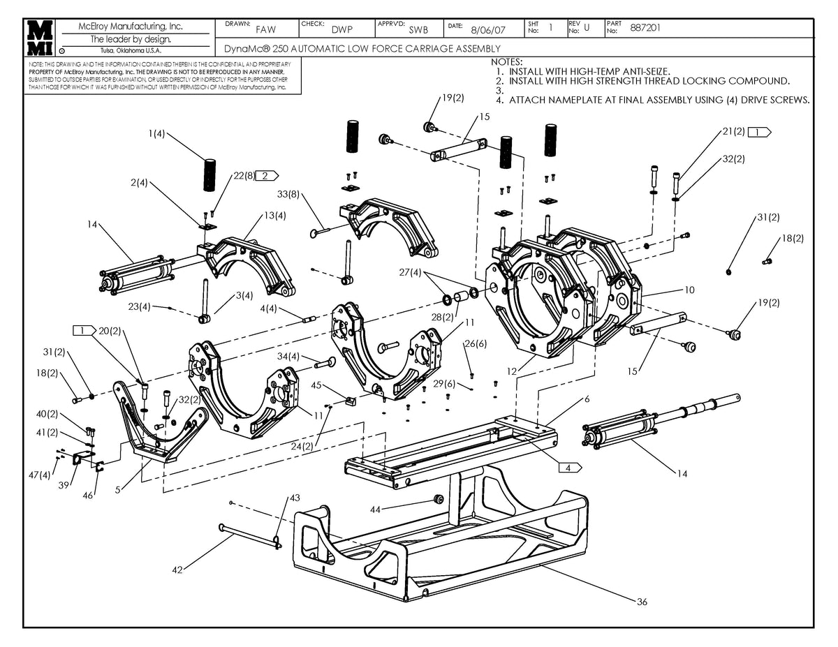McElroy Part 887201 - DYNAMC250 AUTOMATIC LF CRG ASY for sale