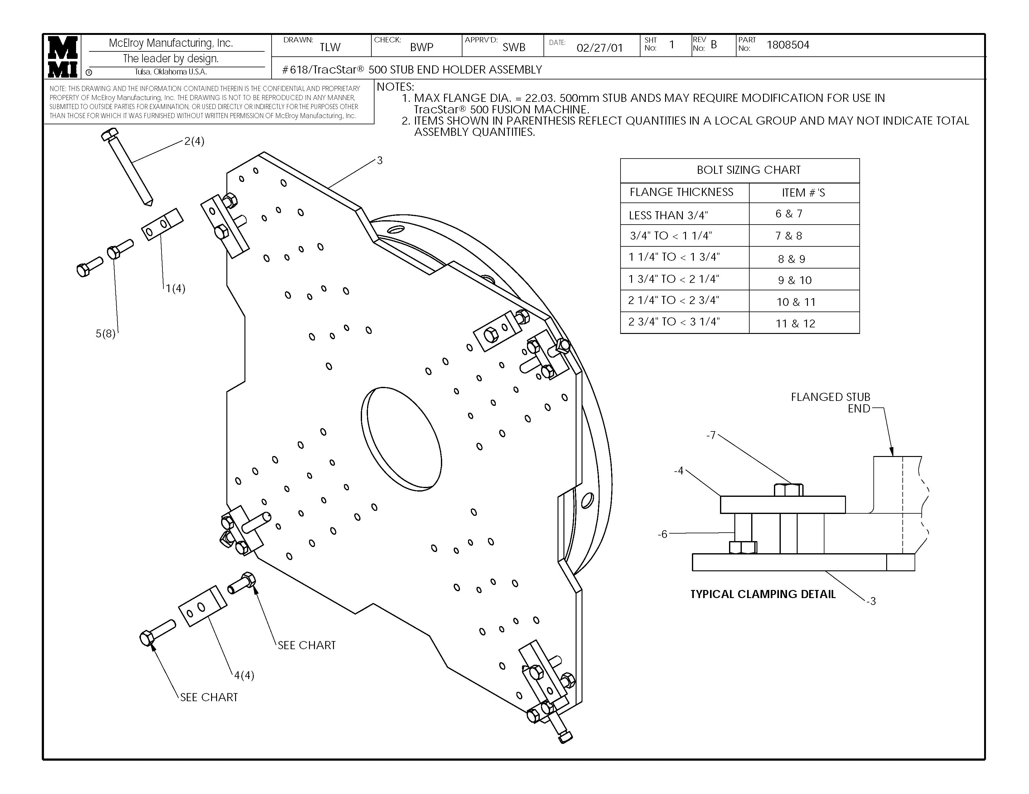 McElroy Part 1808504 - 18/T500 STUB END HOLDER ASSY for sale