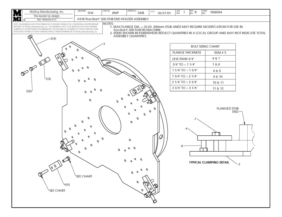 McElroy Part 1808504 - 18/T500 STUB END HOLDER ASSY for sale