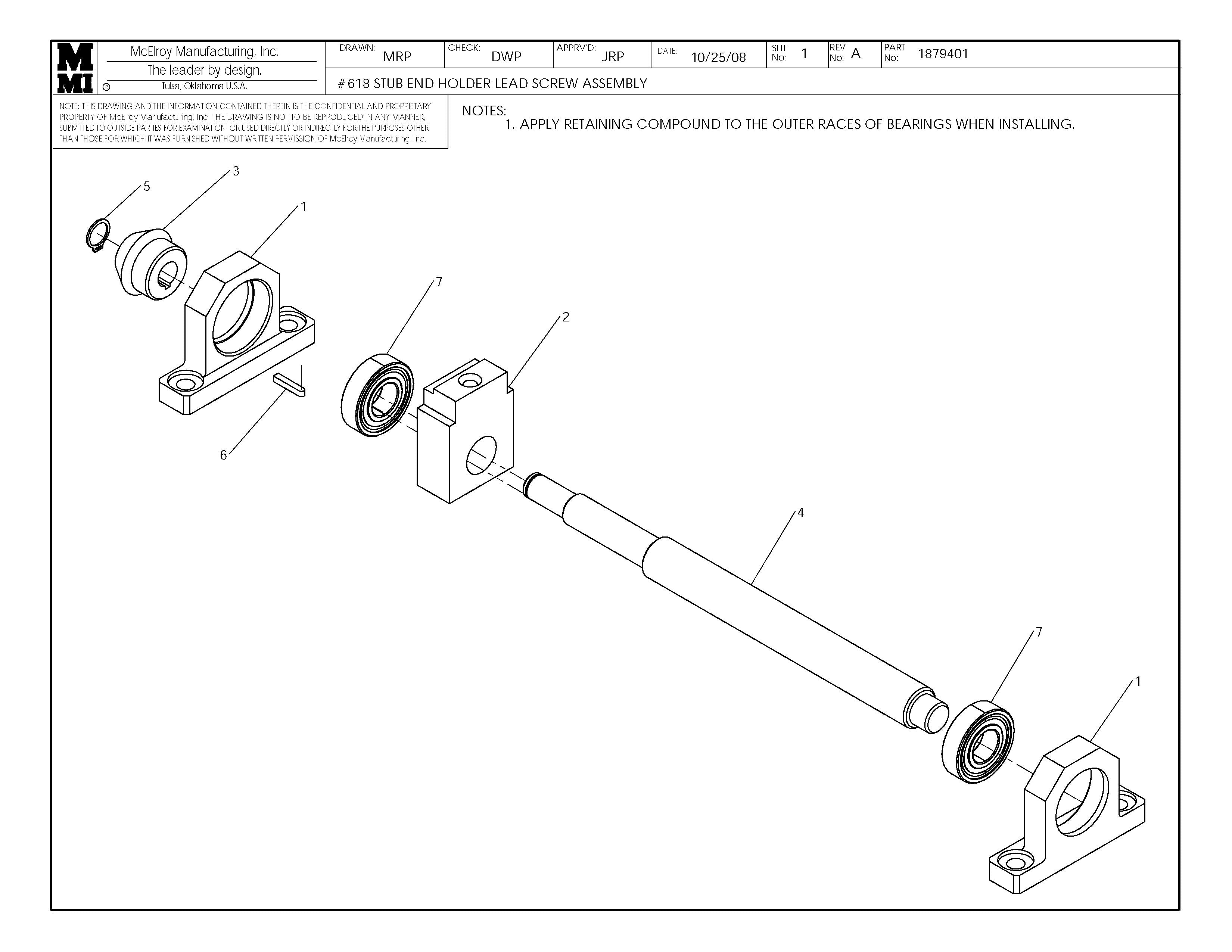 McElroy Part 1879401 - 618 STUB END HLDR LEAD SCR ASY for sale
