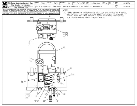 McElroy Part 1814104 - 18 H/C CARRIAGE MFLD&BKT ASSY for sale
