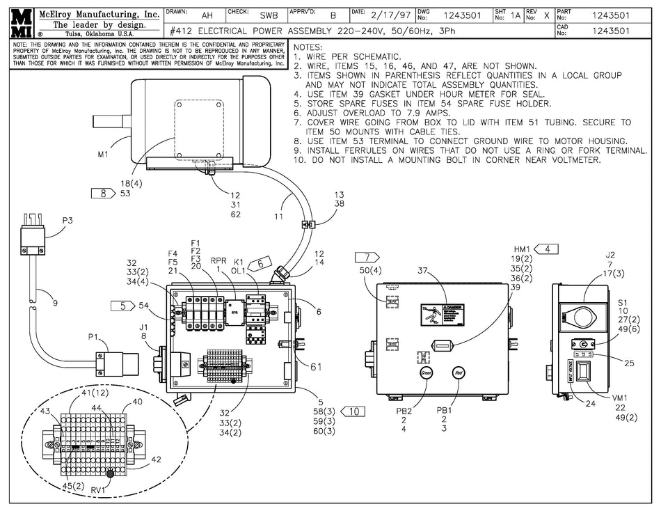 McElroy Part 1243501 - 12 220-240,50/60,3 POWER ASSY for sale