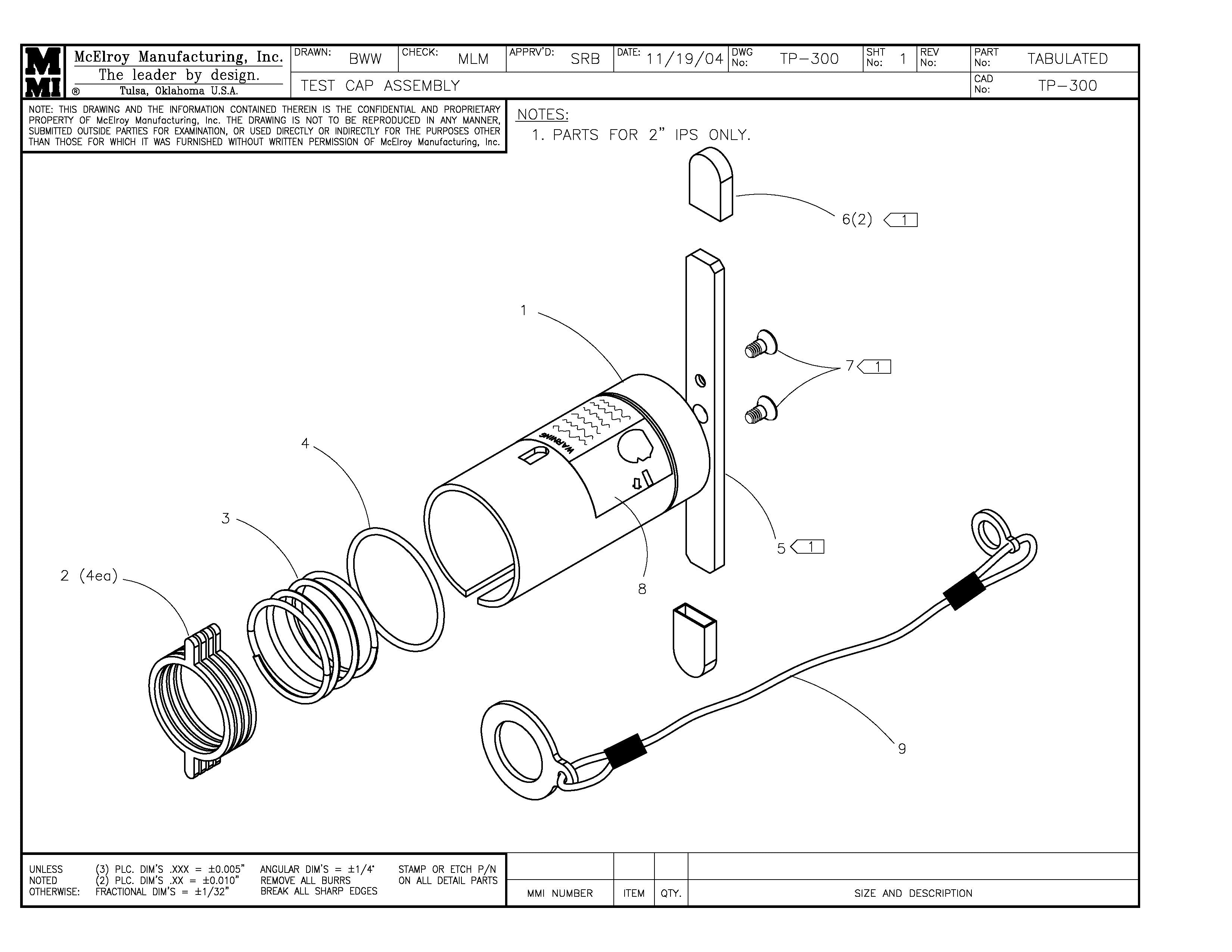 TP-301 - 1/2CTS Test Cap Assembly