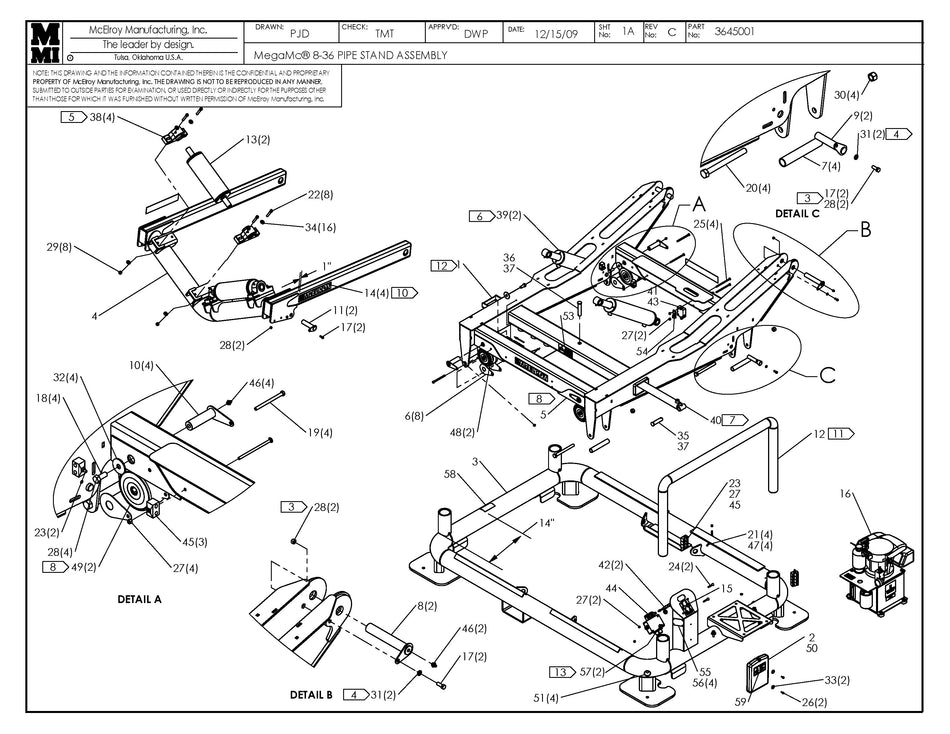 McElroy Part 3645001 - MEGAMC 8-36 PIPE STAND ASSY for sale