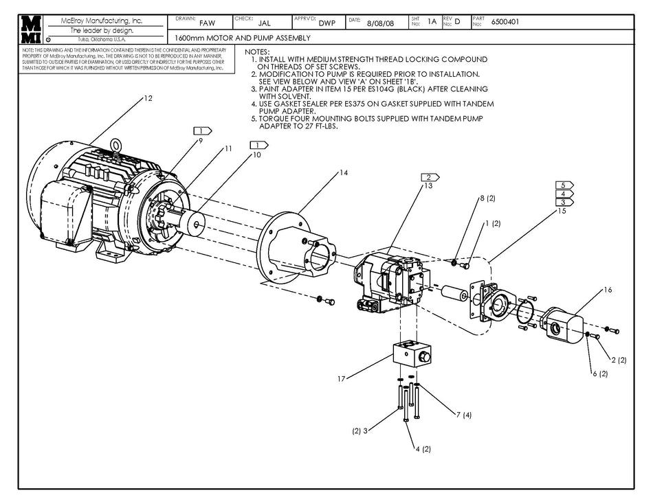 McElroy Part 6500401 - 1600 240V MOTOR & PUMP ASSY for sale
