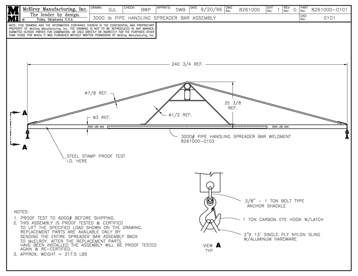 8261000-0101 - 3,000 Lb Spreader Bar Assembly