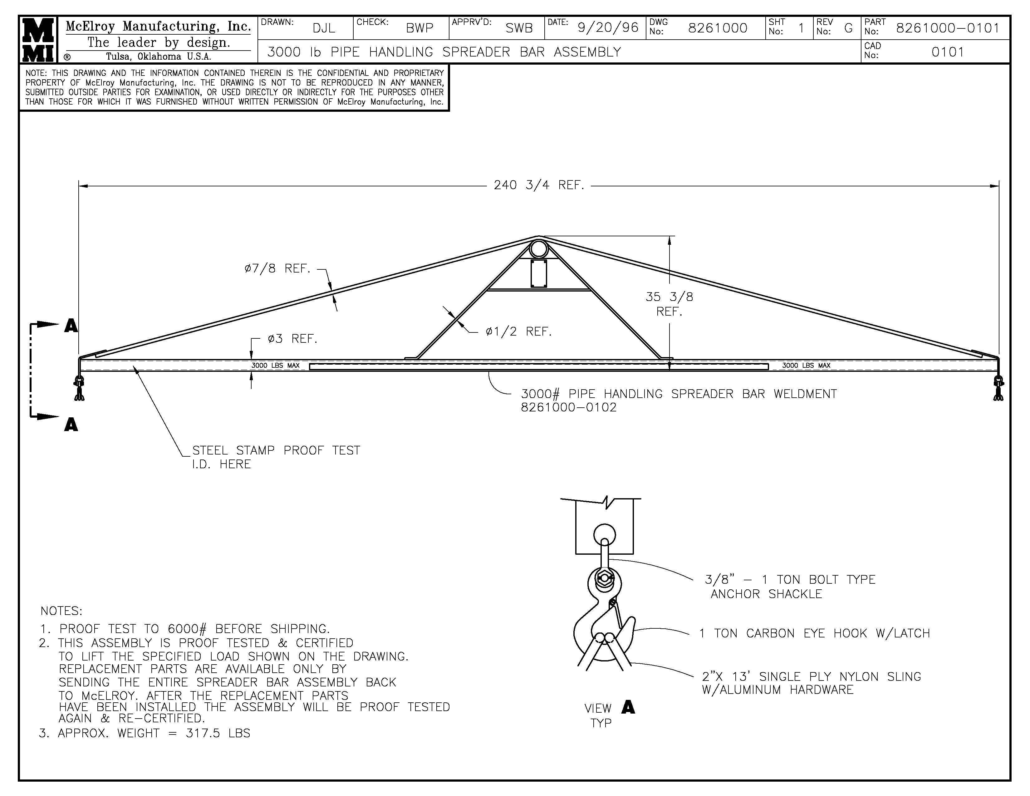 8261000-0101 - 3,000 Lb Spreader Bar Assembly