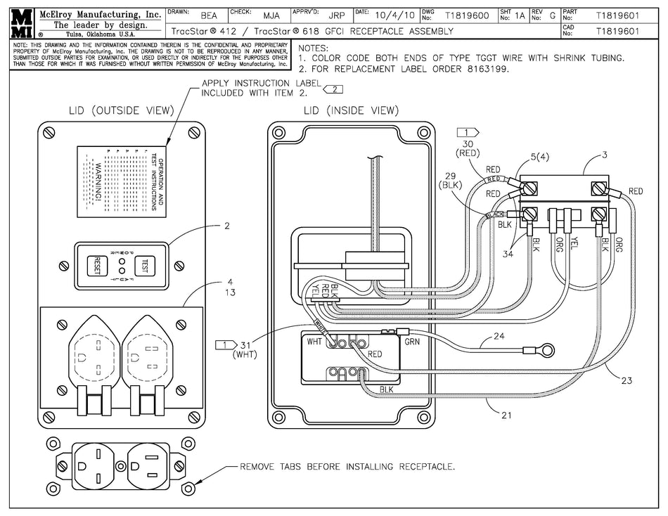 T1819601 - T412/T618 Gfci Receptacle Assembly