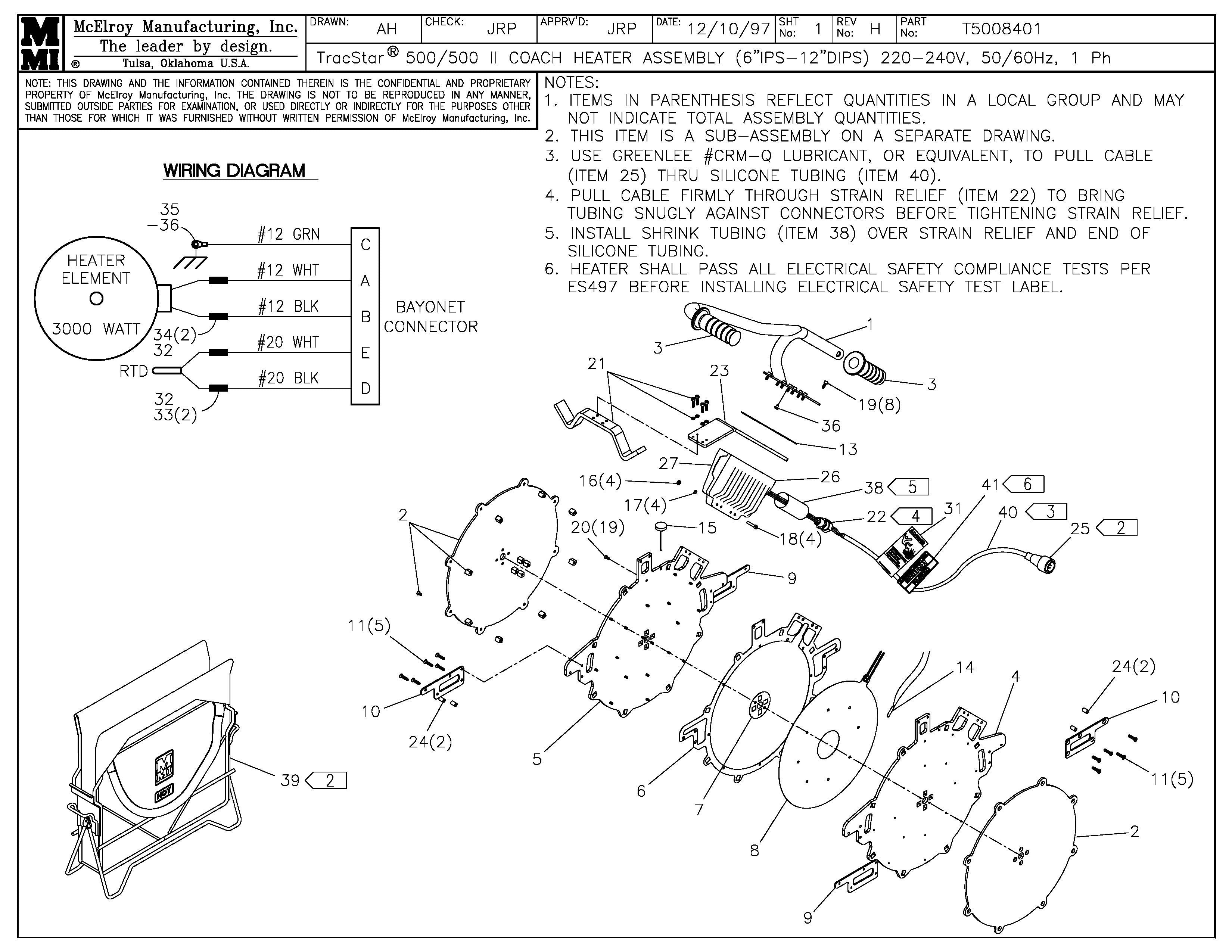 T5008401 - T500/II Coach 6-12DIPS Heater Assembly
