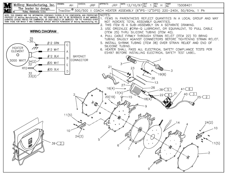 T5008401 - T500/II Coach 6-12DIPS Heater Assembly