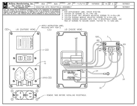 McElroy Part 1879901 - T250/T28 GFCI RECEPTACLE ASSY for sale